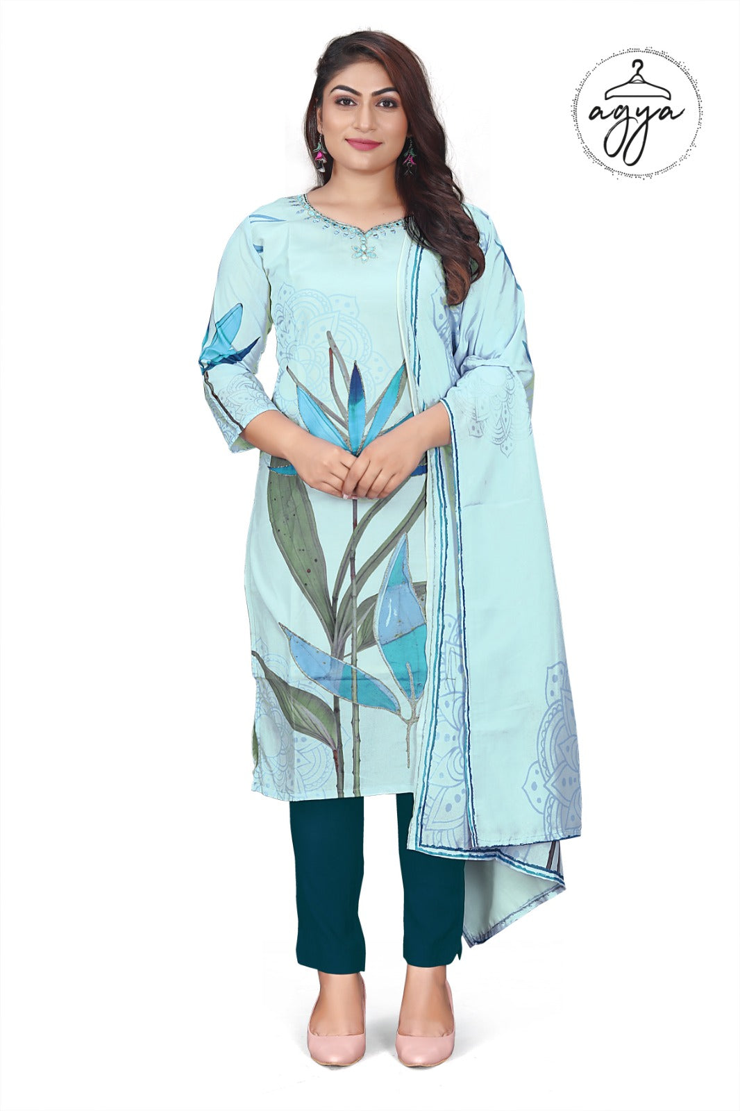AGYA Serene Bloom Muslin Kurti Set