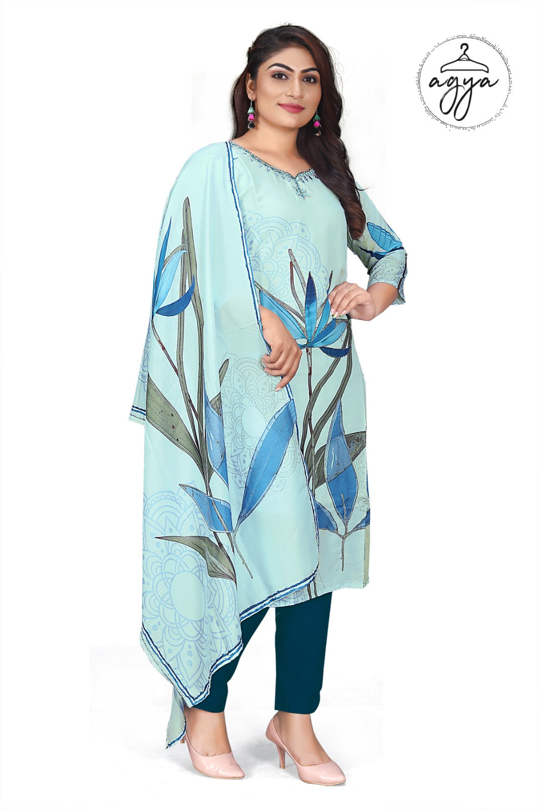 AGYA Serene Bloom Muslin Kurti Set
